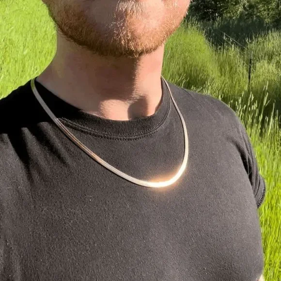 18k Rose Gold Snake Chain Necklace Mens Womens Herringbone Chain Choker 22 inch - Picture 3 of 5